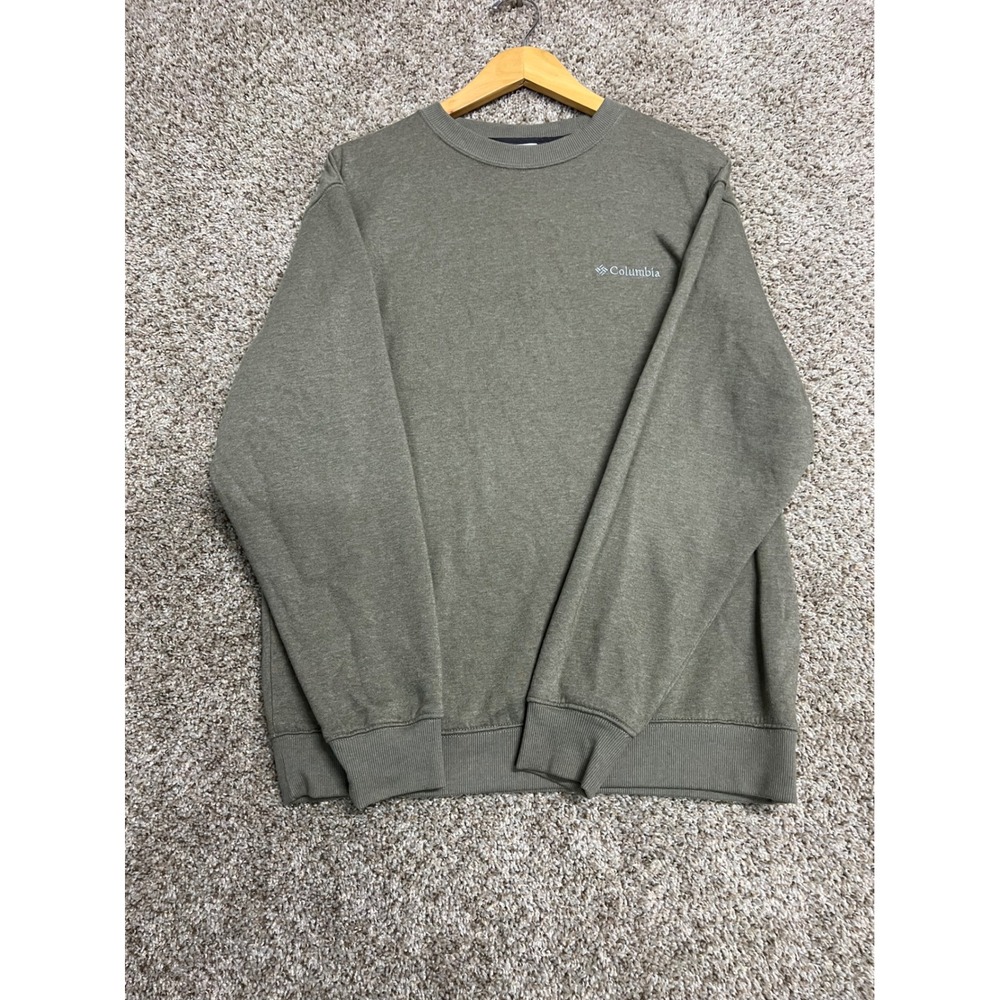 Columbia Mens Medium Olive Green Heather Crewneck Fleece Pullover Sweatshirt